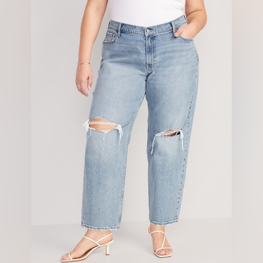 ❤️‍🔥BOGO FREE old navy mid rise boyfriend baggy jeans distressed 10 regular